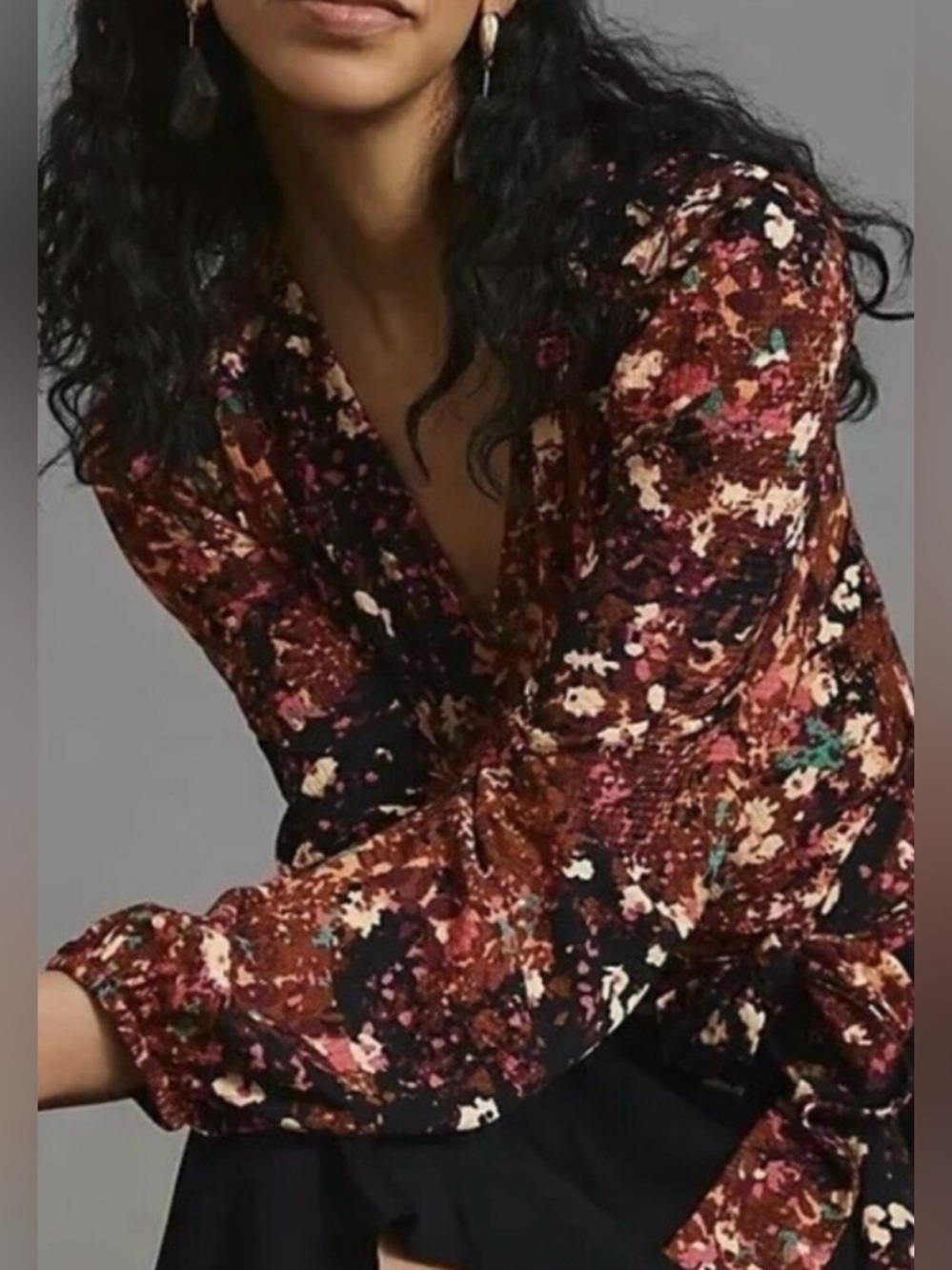 NWT By Anthropologie Open Back Balloon Sleeve Tie Waist Floral Blouse M